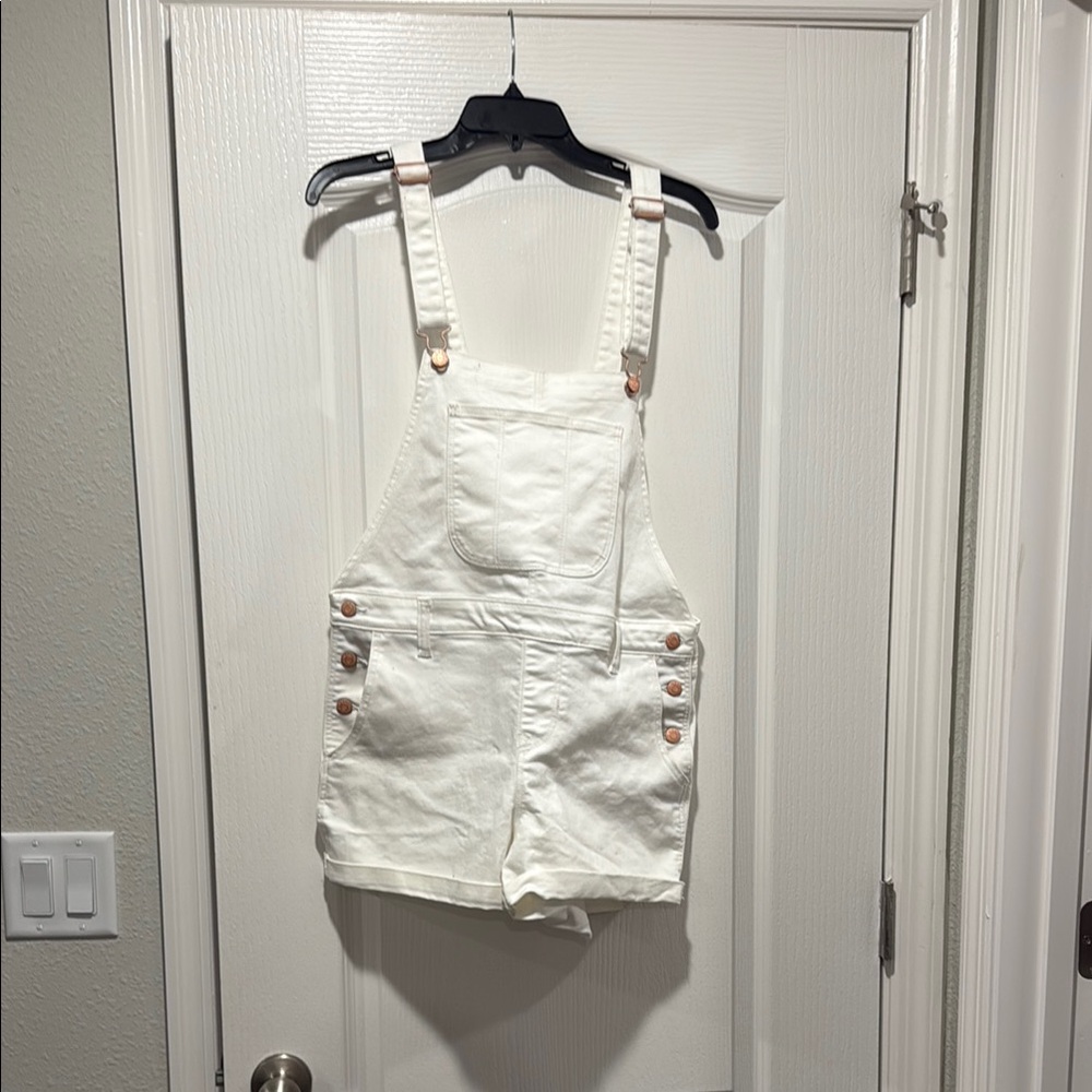 White Short Overalls with Rose Gold Button Accents